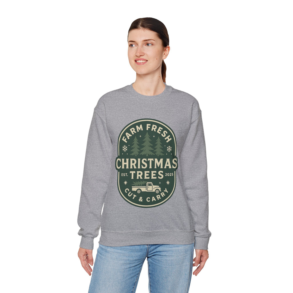 Farm Fresh Christmas Trees Sweatshirt, Cozy Holiday Apparel, Unisex Crewneck, Seasonal Gift, Christmas Sweater, Winter Wardrobe