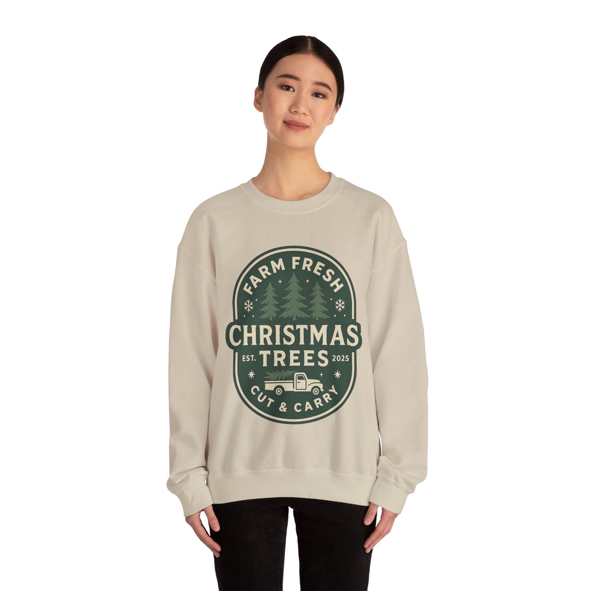 Farm Fresh Christmas Trees Sweatshirt, Cozy Holiday Apparel, Unisex Crewneck, Seasonal Gift, Christmas Sweater, Winter Wardrobe