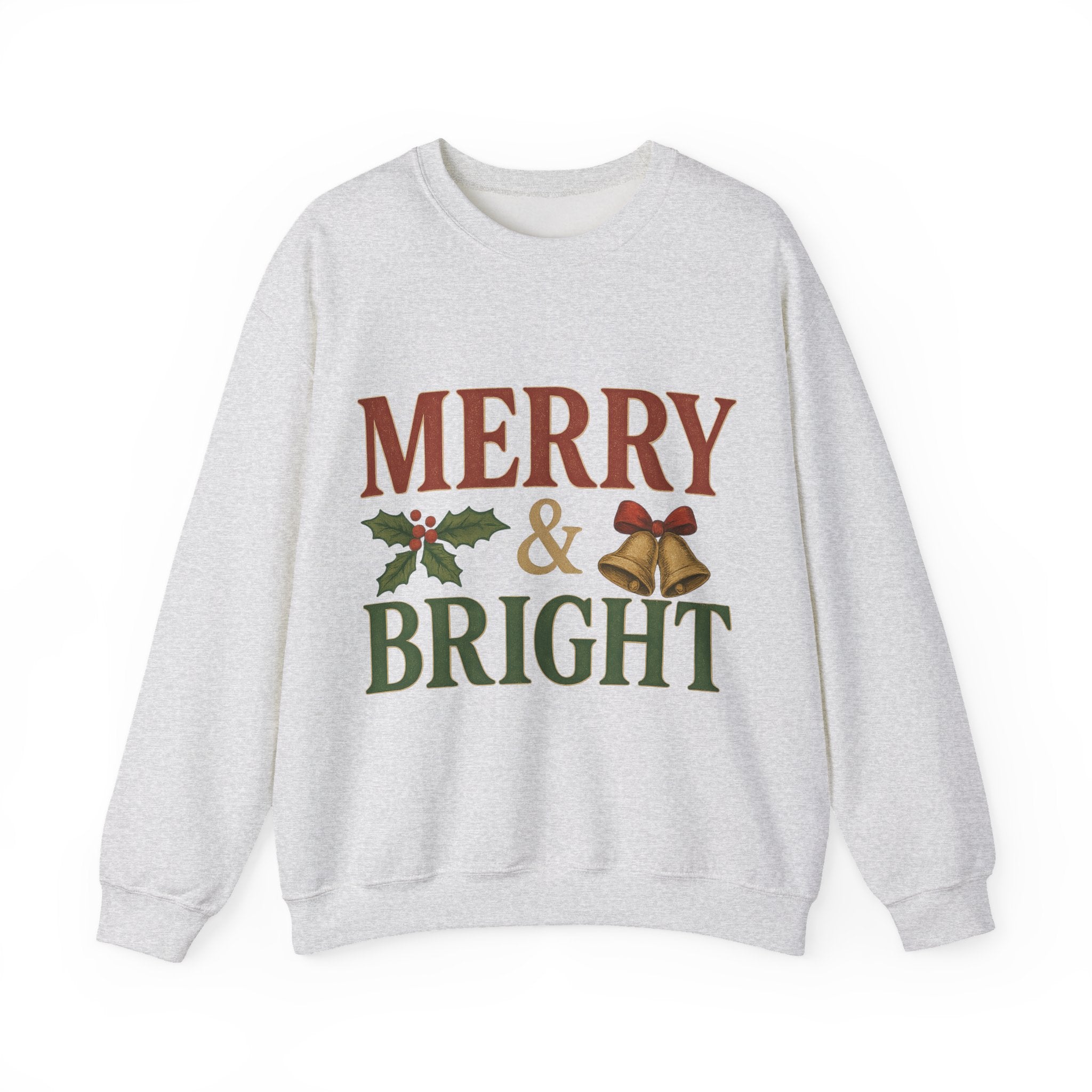 Merry & Bright Crewneck Sweatshirt – Cozy Holiday Pullover, Unisex Christmas Sweater, Warm Winter Gift for Friends & Family