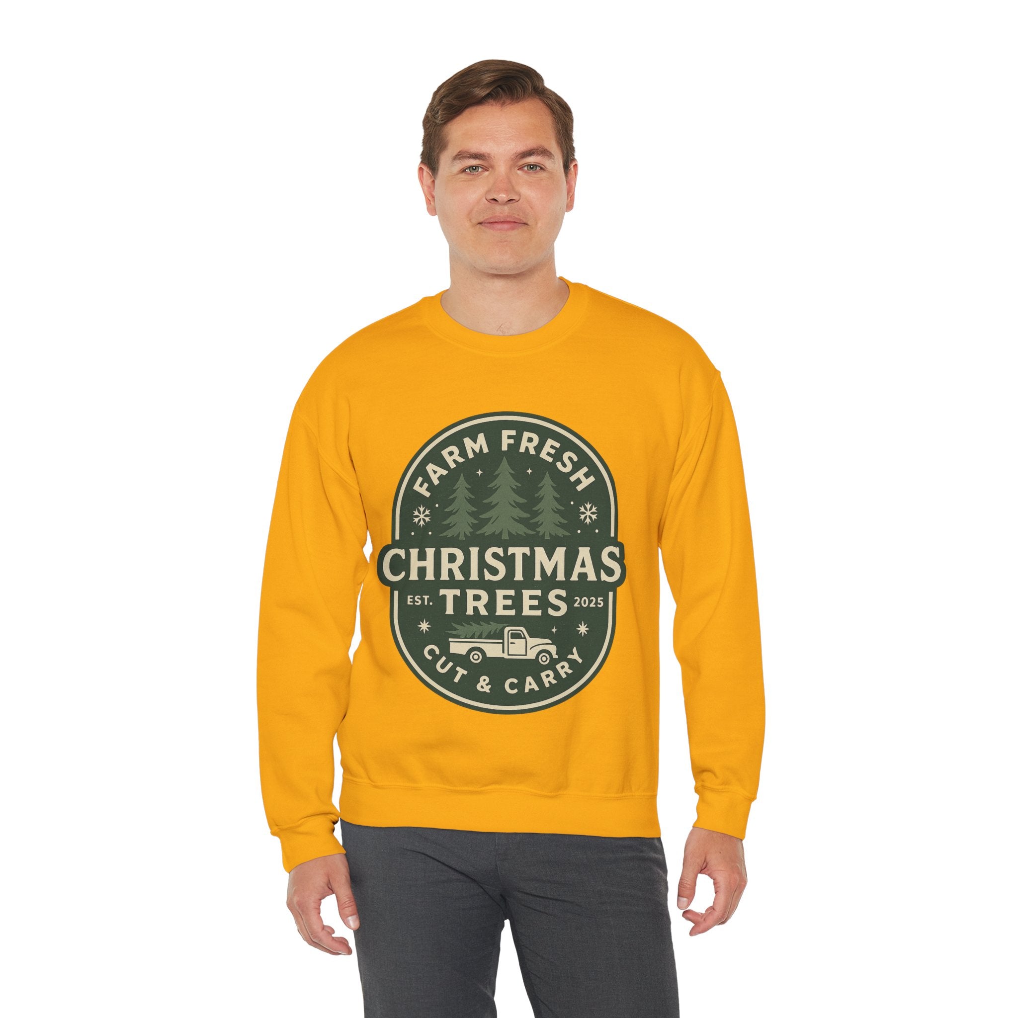 Farm Fresh Christmas Trees Sweatshirt, Cozy Holiday Apparel, Unisex Crewneck, Seasonal Gift, Christmas Sweater, Winter Wardrobe