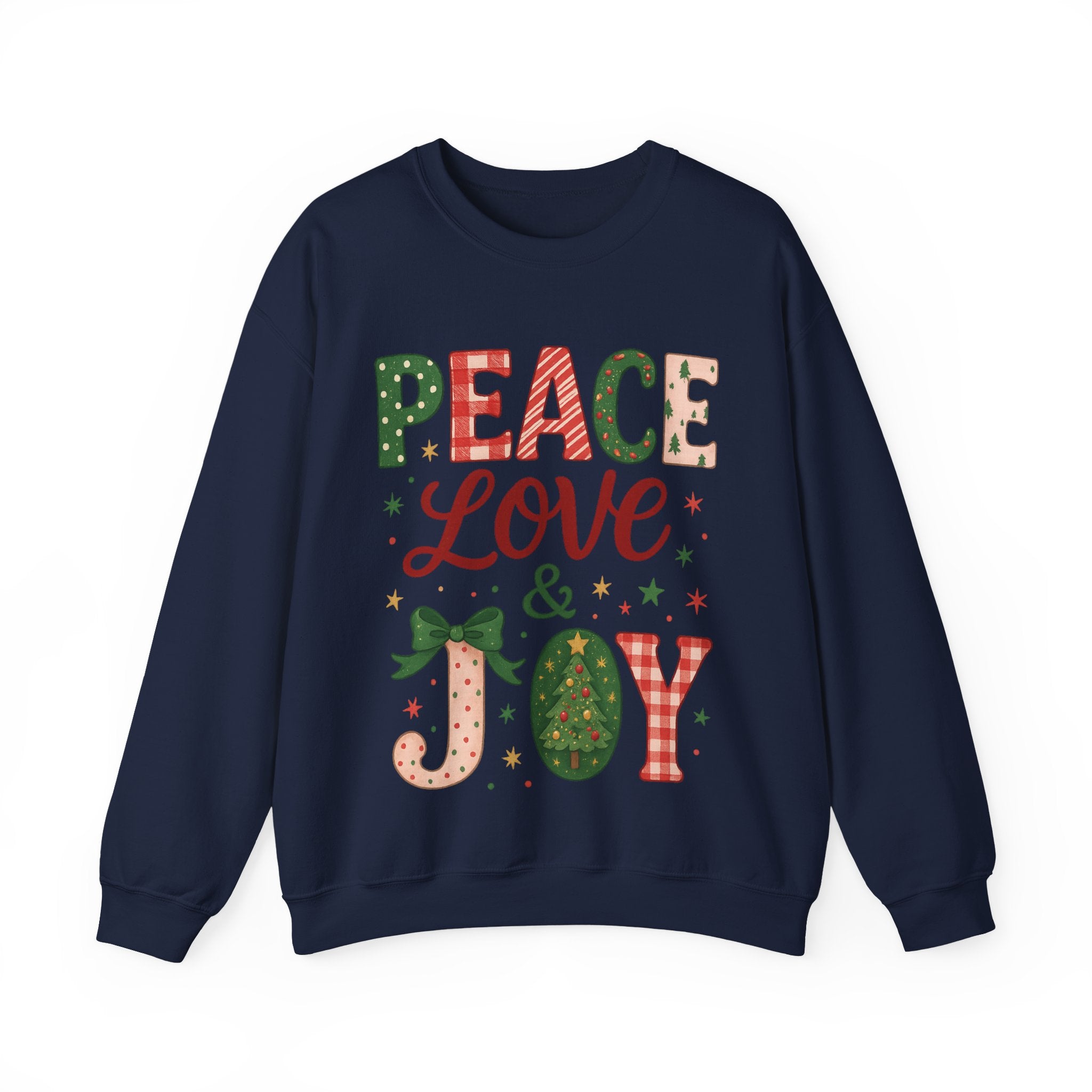 Peace, Love & Joy Christmas Sweatshirt – Festive Unisex Crewneck, Cozy Holiday Pullover, Positive Vibes Gift for Friends & Family