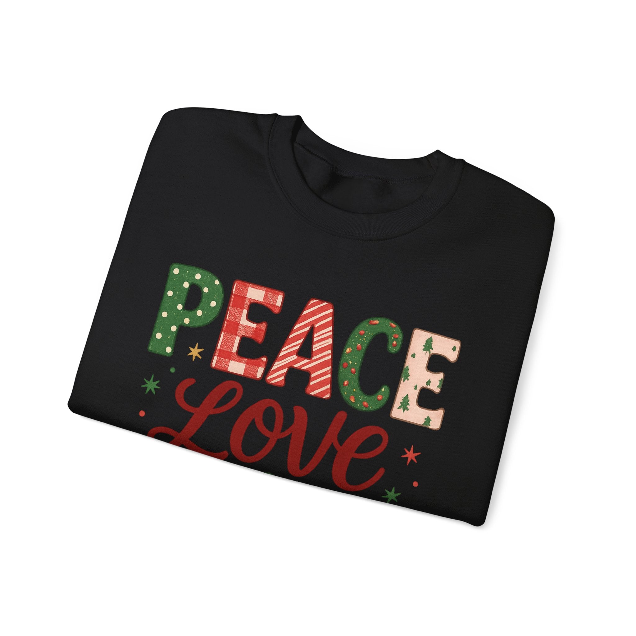 Peace, Love & Joy Christmas Sweatshirt – Festive Unisex Crewneck, Cozy Holiday Pullover, Positive Vibes Gift for Friends & Family