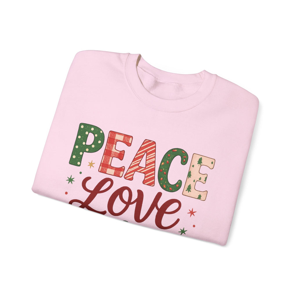 Peace, Love & Joy Christmas Sweatshirt – Festive Unisex Crewneck, Cozy Holiday Pullover, Positive Vibes Gift for Friends & Family