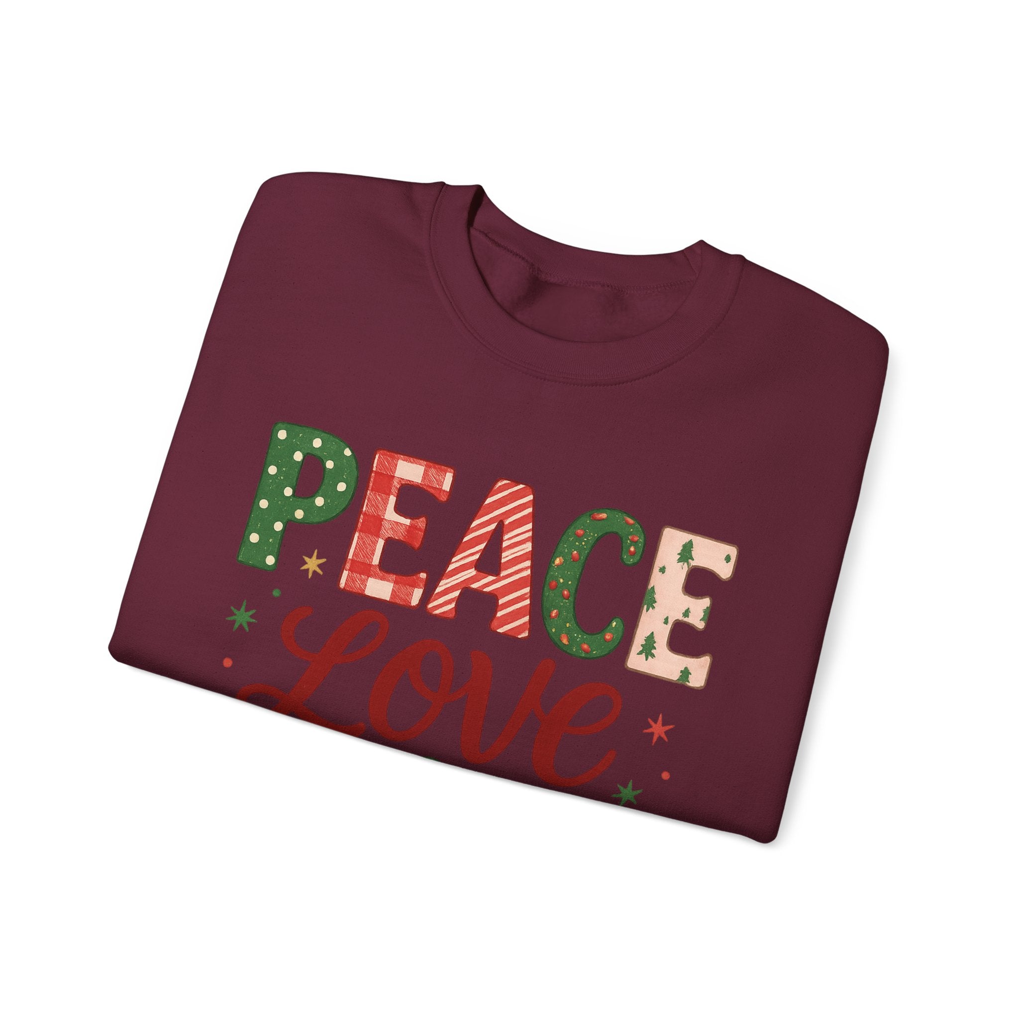 Peace, Love & Joy Christmas Sweatshirt – Festive Unisex Crewneck, Cozy Holiday Pullover, Positive Vibes Gift for Friends & Family