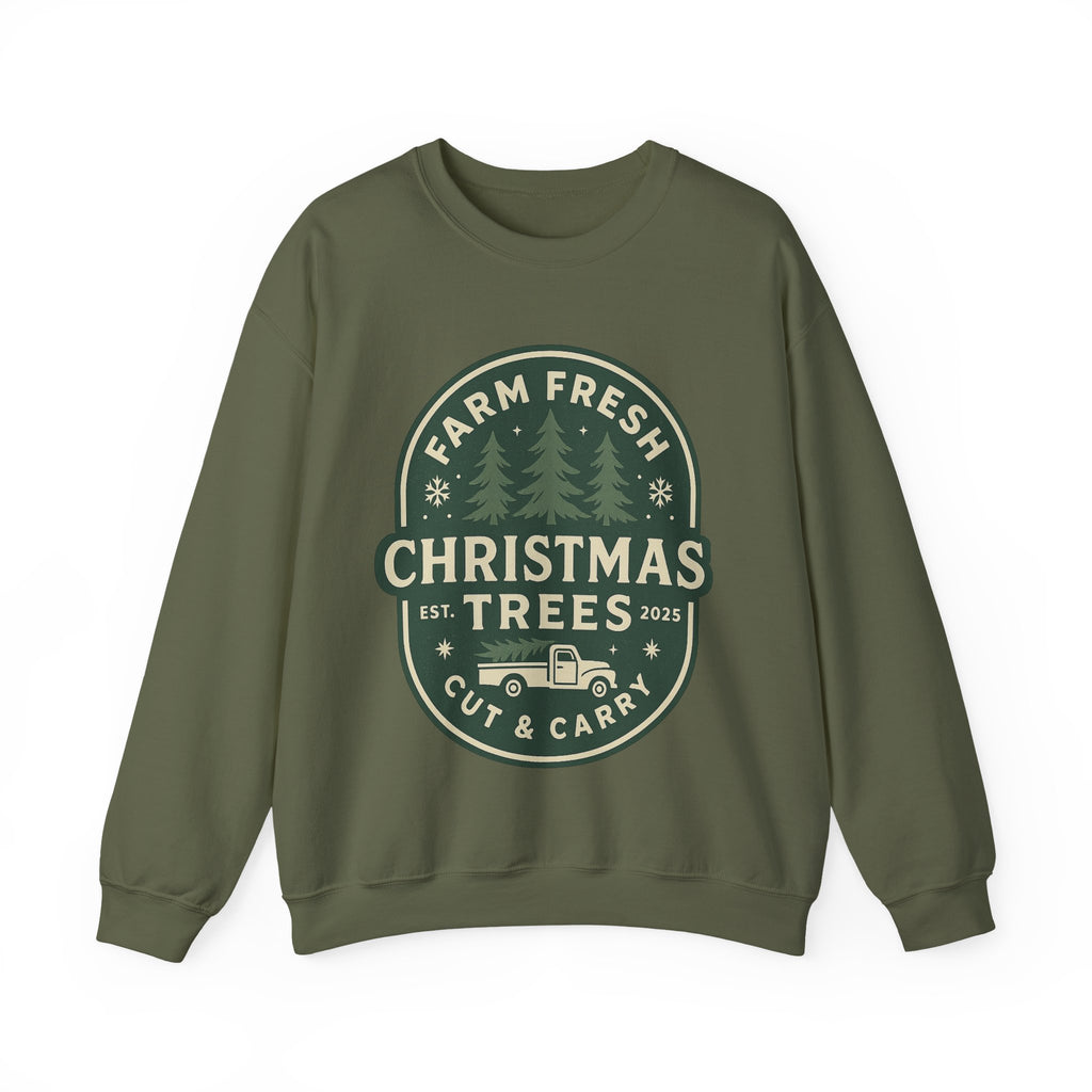 Farm Fresh Christmas Trees Sweatshirt, Cozy Holiday Apparel, Unisex Crewneck, Seasonal Gift, Christmas Sweater, Winter Wardrobe