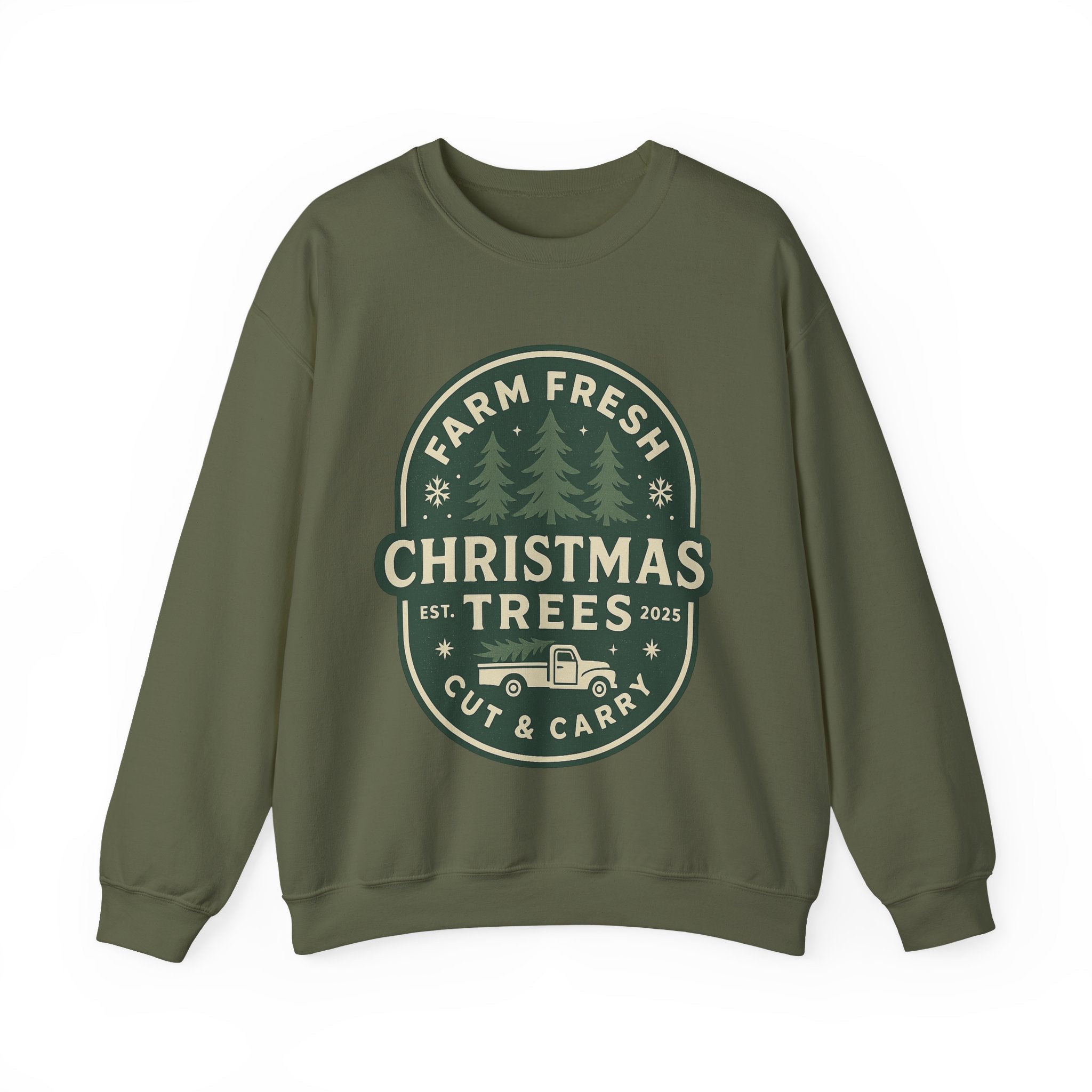 Farm Fresh Christmas Trees Sweatshirt, Cozy Holiday Apparel, Unisex Crewneck, Seasonal Gift, Christmas Sweater, Winter Wardrobe