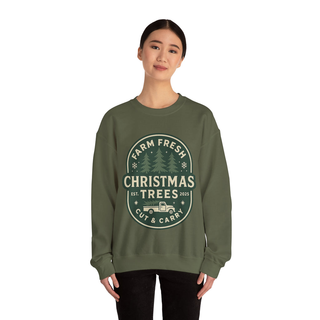 Farm Fresh Christmas Trees Sweatshirt, Cozy Holiday Apparel, Unisex Crewneck, Seasonal Gift, Christmas Sweater, Winter Wardrobe