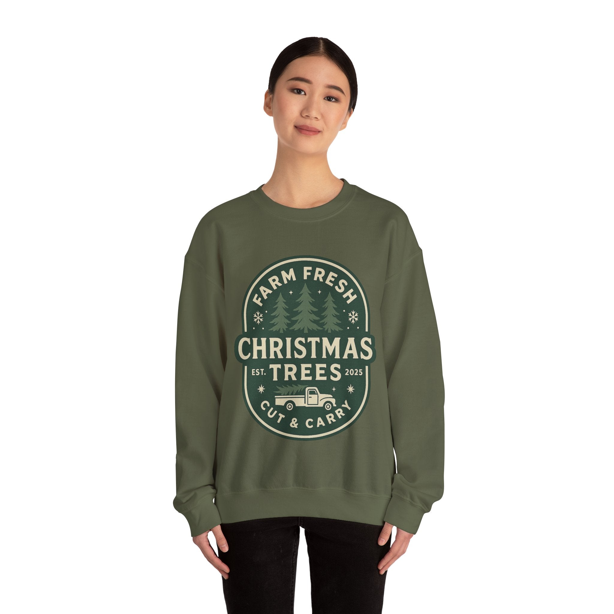 Farm Fresh Christmas Trees Sweatshirt, Cozy Holiday Apparel, Unisex Crewneck, Seasonal Gift, Christmas Sweater, Winter Wardrobe